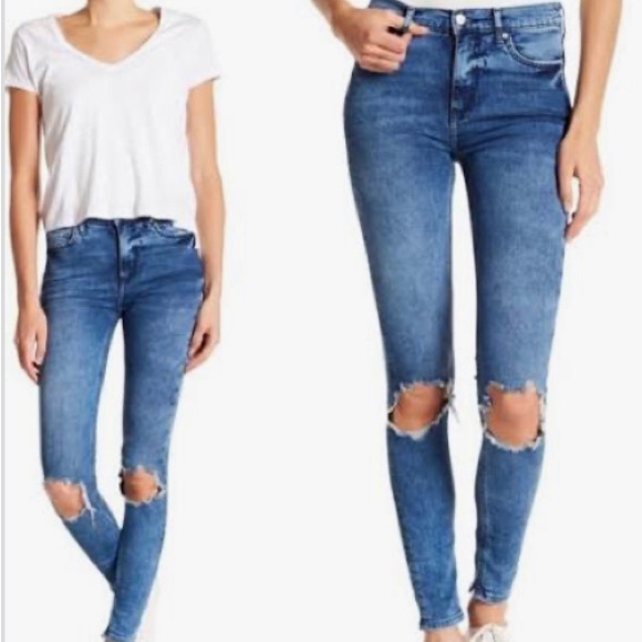 FREE PEOPLE Hi-Rise, Distressed Knees Skinny Jeans Size 26 - Picture 13 of 13